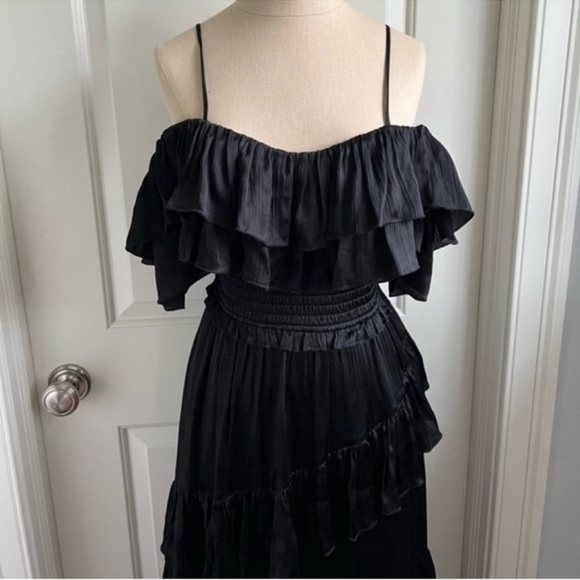 NWT Ulla Johnson Black Silk Louisa Ruffle Silk Tiered Dress - Picture 7 of 12